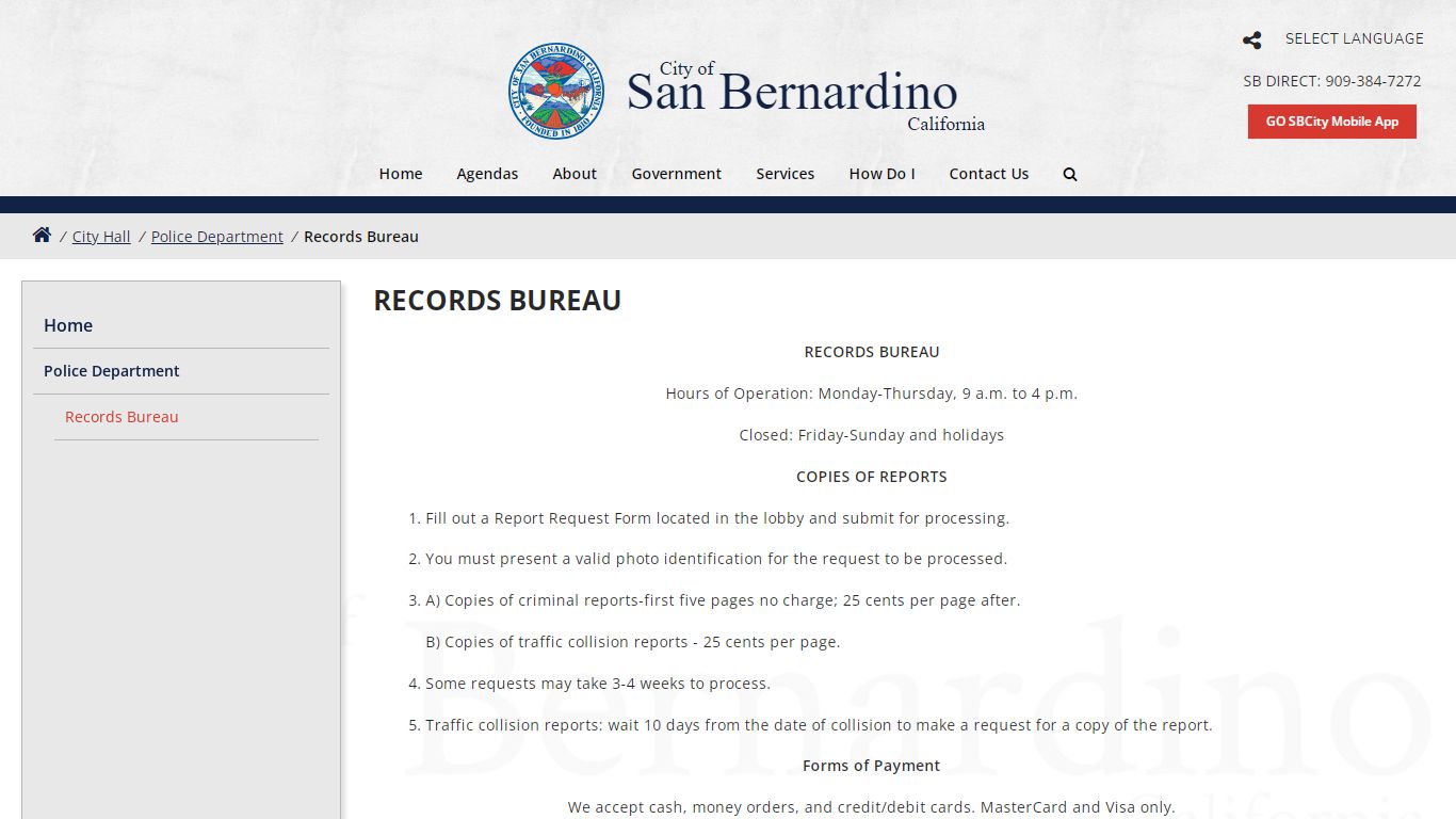 Records Bureau - City of San Bernardino